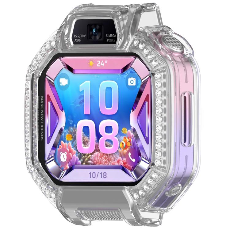 Custodia protettiva per orologio in policarbonato cavo con mezza copertura e fila singola di diamanti., For Huawei Watch Kids X1 / X1 Pro