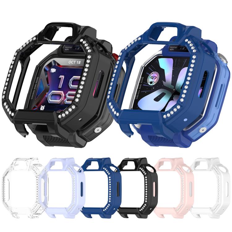 Custodia protettiva per orologio in policarbonato cavo con mezza copertura e fila singola di diamanti., For Huawei Watch Kids X1 / X1 Pro