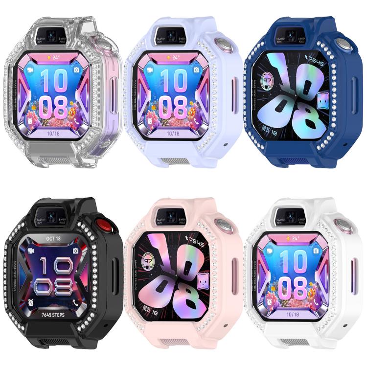 Custodia protettiva per orologio in policarbonato cavo con mezza copertura e fila singola di diamanti., For Huawei Watch Kids X1 / X1 Pro