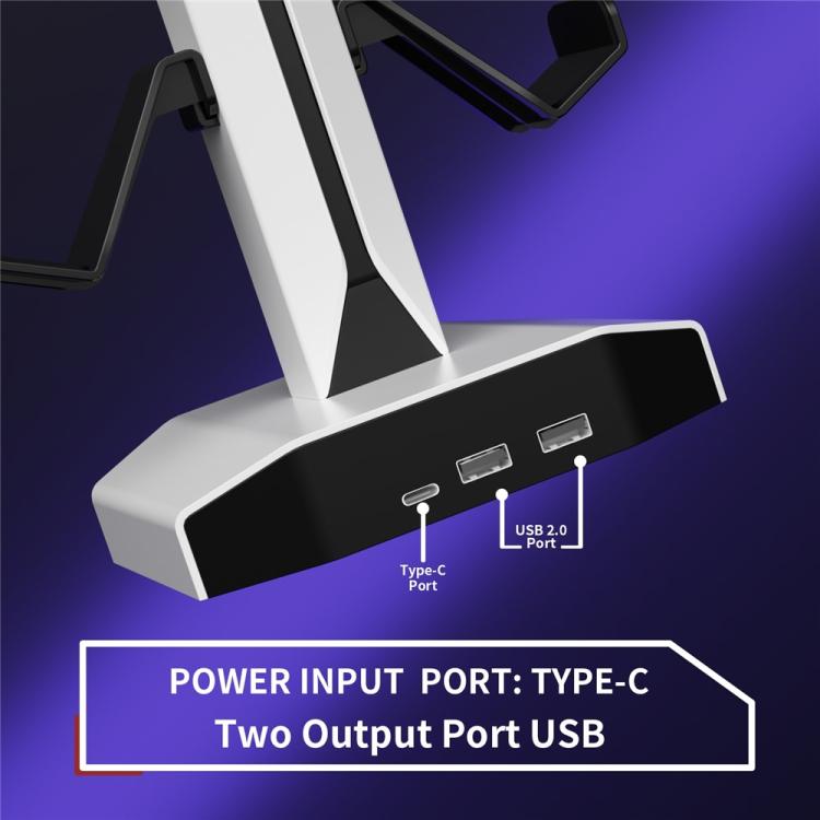8006 porte di ricarica USB, supporto per controller di gioco RGB ruotabile a 360 gradi, supporto per cuffie