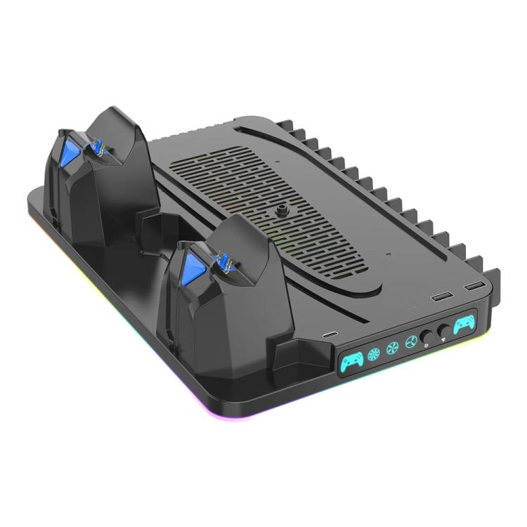 Supporto di raffreddamento per PS5 / PS5 Slim / PS5 Pro, stazione di ricarica per doppio controller, supporto per riporre i giochi.