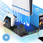 Supporto di raffreddamento per PS5 / PS5 Slim / PS5 Pro, stazione di ricarica per doppio controller, supporto per riporre i giochi.