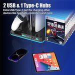 Supporto di raffreddamento per PS5 / PS5 Slim / PS5 Pro, stazione di ricarica per doppio controller, supporto per riporre i giochi.