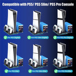 Supporto di raffreddamento per PS5 / PS5 Slim / PS5 Pro, stazione di ricarica per doppio controller, supporto per riporre i giochi.