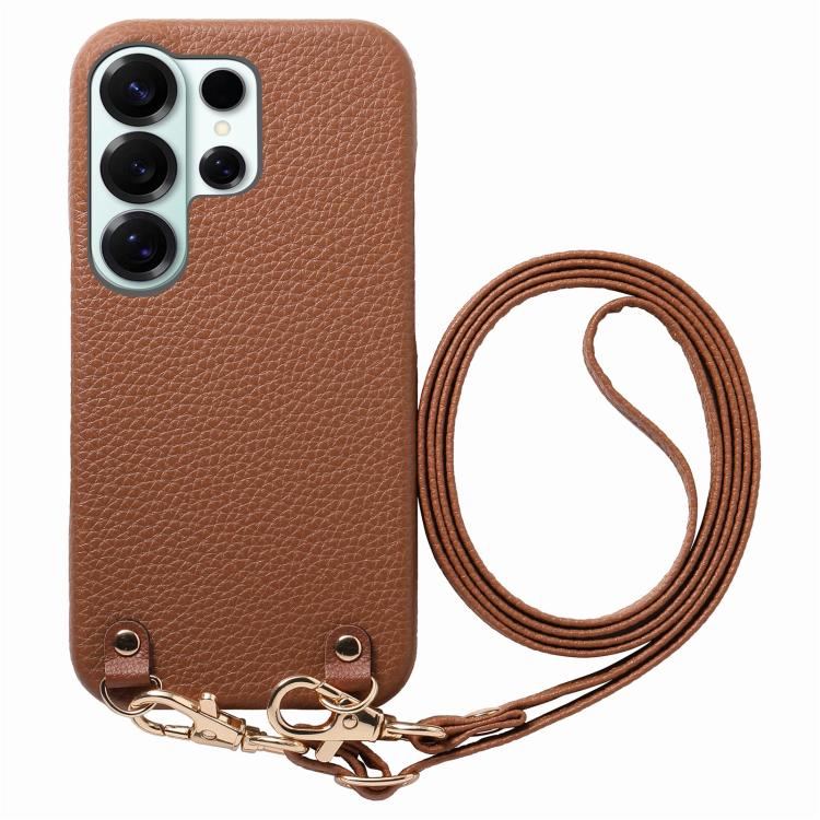 Custodia per telefono in PU con retro in pelle, fibbia in metallo e tracolla, texture litchi, con fibbia in metallo e texture a litchi., For Galaxy S24 Ultra 5G, For Galaxy S24+ 5G, For Galaxy S24 5G