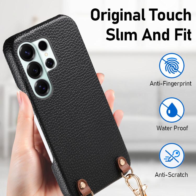 Custodia per telefono in PU con retro in pelle, fibbia in metallo e tracolla, texture litchi, con fibbia in metallo e texture a litchi., For Galaxy S24 Ultra 5G, For Galaxy S24+ 5G, For Galaxy S24 5G