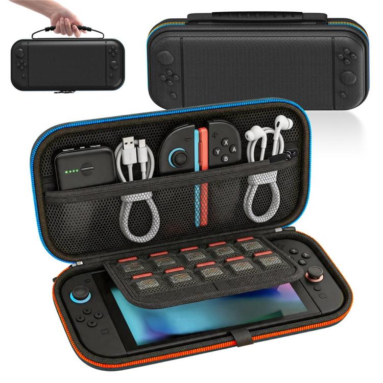 Borsa portaoggetti per Nintendo Switch 2, custodia rigida antiurto in EVA con cerniera bicolore.