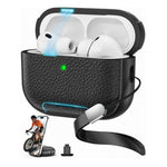 Custodia per auricolari con supporto magnetico in TPU effetto litchi e cinturino da polso., For AirPods Pro 3