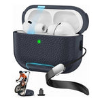 Custodia per auricolari con supporto magnetico in TPU effetto litchi e cinturino da polso., For AirPods Pro 3