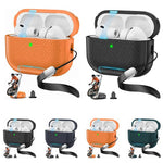 Custodia per auricolari con supporto magnetico in TPU effetto litchi e cinturino da polso., For AirPods Pro 3