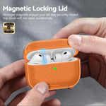 Custodia per auricolari con supporto magnetico in TPU effetto litchi e cinturino da polso., For AirPods Pro 3