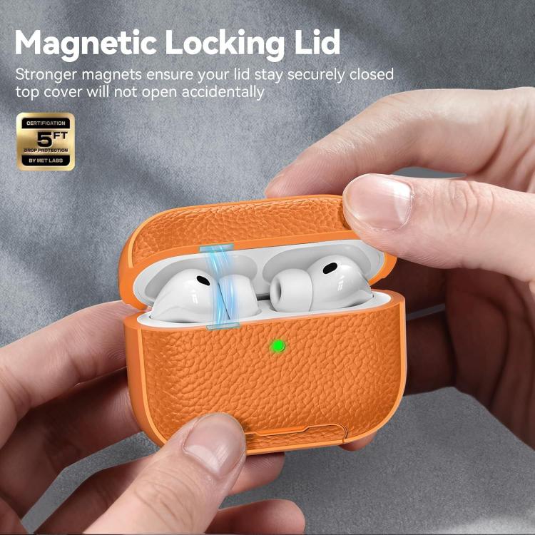 Custodia per auricolari con supporto magnetico in TPU effetto litchi e cinturino da polso., For AirPods Pro 3