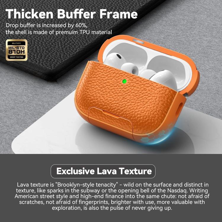 Custodia per auricolari con supporto magnetico in TPU effetto litchi e cinturino da polso., For AirPods Pro 3