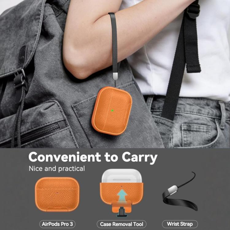 Custodia per auricolari con supporto magnetico in TPU effetto litchi e cinturino da polso., For AirPods Pro 3
