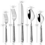 Servizio da tavola in acciaio inox con colonne romane lucidate a specchio, Dinner Knife, Dinner Fork, Dinner Spoon, Dessert Fork, Dessert Spoon