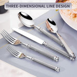 Servizio da tavola in acciaio inox con colonne romane lucidate a specchio, Dinner Knife, Dinner Fork, Dinner Spoon, Dessert Fork, Dessert Spoon