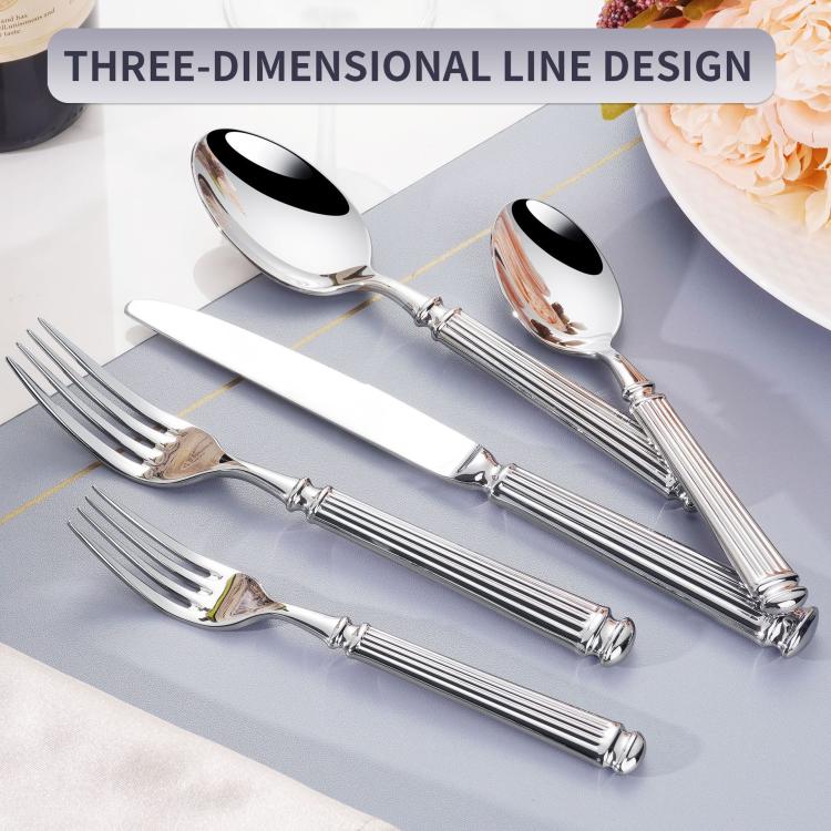 Servizio da tavola in acciaio inox con colonne romane lucidate a specchio, Dinner Knife, Dinner Fork, Dinner Spoon, Dessert Fork, Dessert Spoon