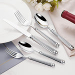 Servizio da tavola in acciaio inox con colonne romane lucidate a specchio, Dinner Knife, Dinner Fork, Dinner Spoon, Dessert Fork, Dessert Spoon