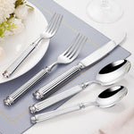 Servizio da tavola in acciaio inox con colonne romane lucidate a specchio, Dinner Knife, Dinner Fork, Dinner Spoon, Dessert Fork, Dessert Spoon