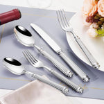 Servizio da tavola in acciaio inox con colonne romane lucidate a specchio, Dinner Knife, Dinner Fork, Dinner Spoon, Dessert Fork, Dessert Spoon