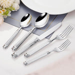 Servizio da tavola in acciaio inox con colonne romane lucidate a specchio, Dinner Knife, Dinner Fork, Dinner Spoon, Dessert Fork, Dessert Spoon
