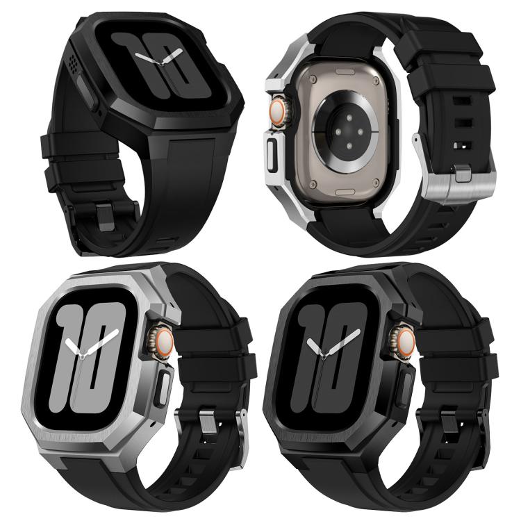 Cassa protettiva in acciaio inossidabile, cinturino integrato in gomma fluorurata., For Apple Watch Ultra 3 / 2 / 1 49mm