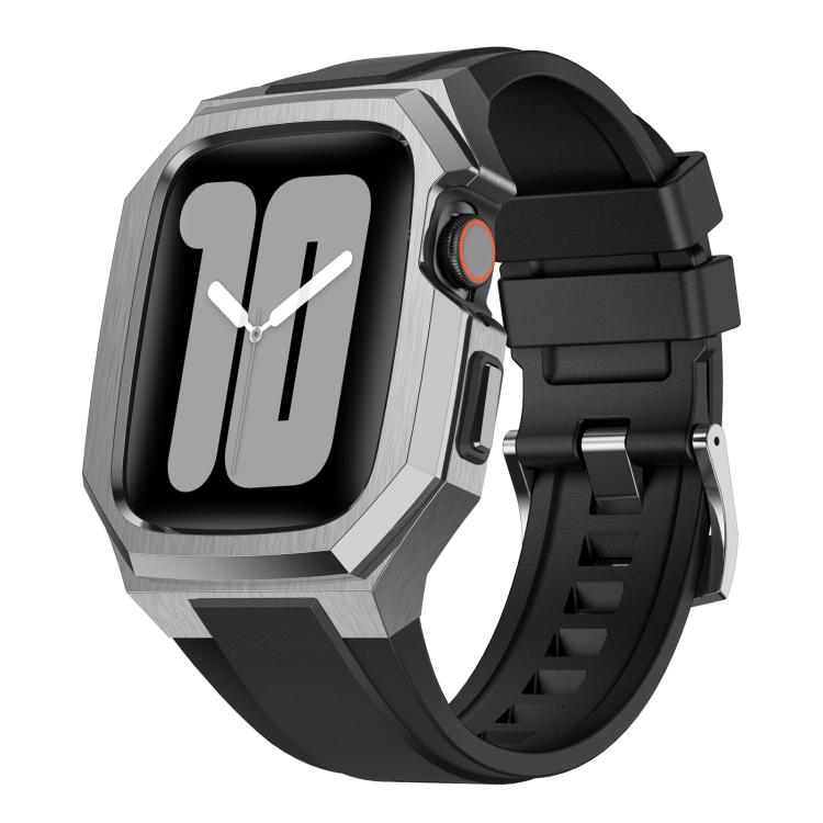 Cassa protettiva in acciaio inossidabile, cinturino integrato in gomma fluorurata., For Apple Watch Series SE / 6 / 5 / 4 44mm, For Apple Watch Series 11 / 10 46mm, For Apple Watch Series 9 / 8 / 7 45mm