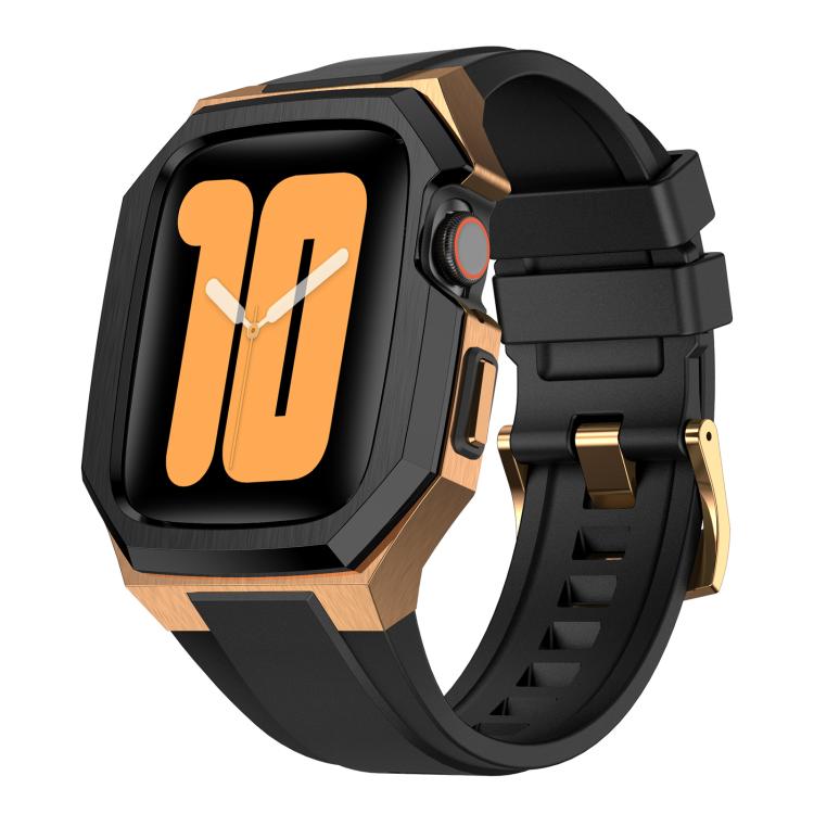 Cassa protettiva in acciaio inossidabile, cinturino integrato in gomma fluorurata., For Apple Watch Series SE / 6 / 5 / 4 44mm, For Apple Watch Series 11 / 10 46mm, For Apple Watch Series 9 / 8 / 7 45mm