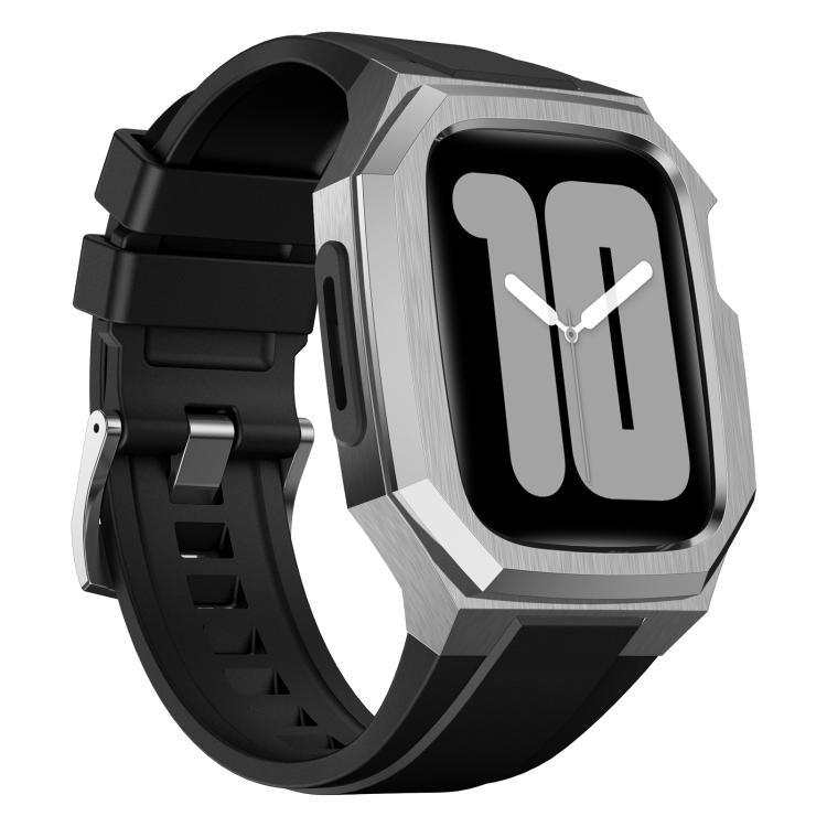 Cassa protettiva in acciaio inossidabile, cinturino integrato in gomma fluorurata., For Apple Watch Series SE / 6 / 5 / 4 44mm, For Apple Watch Series 11 / 10 46mm, For Apple Watch Series 9 / 8 / 7 45mm
