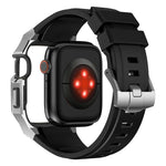 Cassa protettiva in acciaio inossidabile, cinturino integrato in gomma fluorurata., For Apple Watch Series SE / 6 / 5 / 4 44mm, For Apple Watch Series 11 / 10 46mm, For Apple Watch Series 9 / 8 / 7 45mm