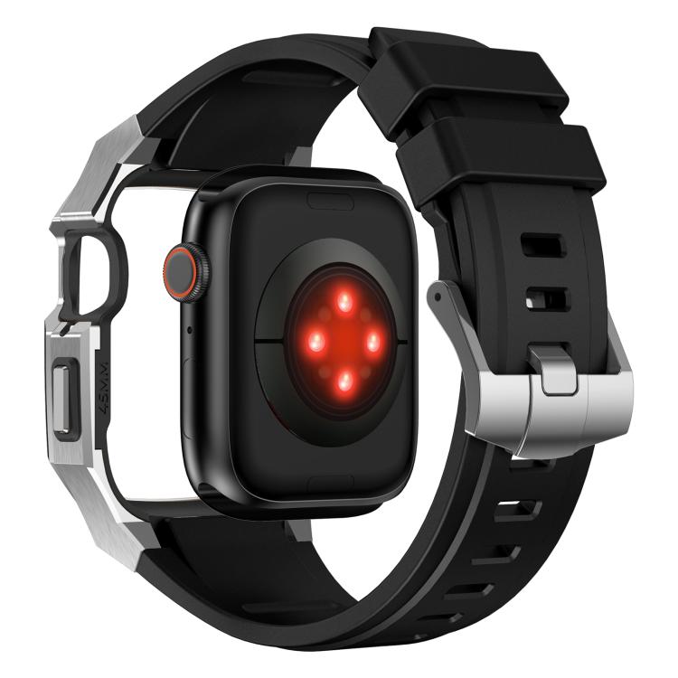 Cassa protettiva in acciaio inossidabile, cinturino integrato in gomma fluorurata., For Apple Watch Series SE / 6 / 5 / 4 44mm, For Apple Watch Series 11 / 10 46mm, For Apple Watch Series 9 / 8 / 7 45mm
