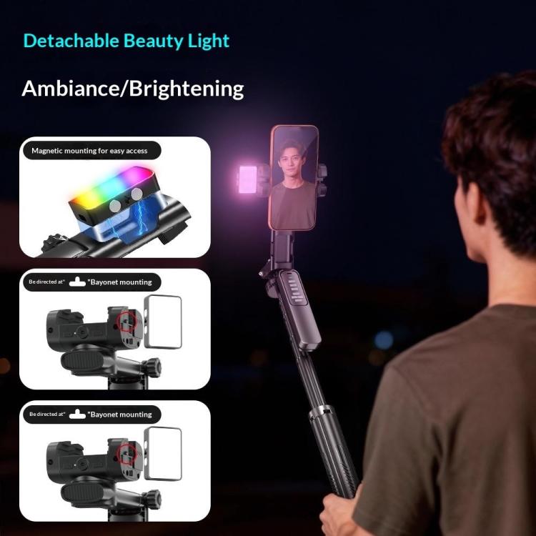Supporto selfie stick con gimbal AI e luce RGB magnetica