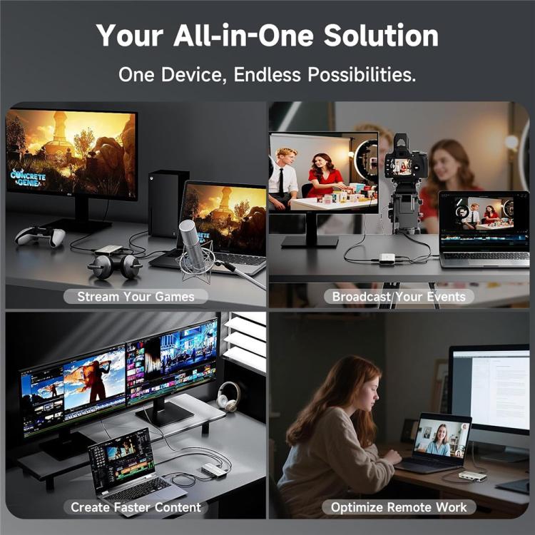 Adattatore per registratore di streaming WAVLINK WL-VR204, scheda di acquisizione video HD 4K, hub video PD da 100 W., WL-VR204