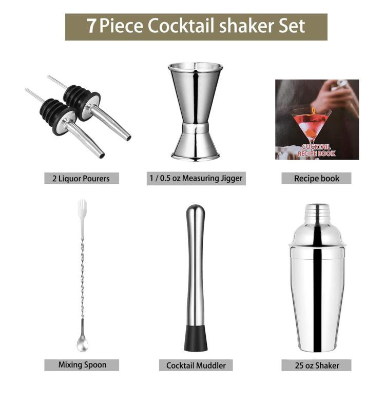 Set da cocktail in acciaio inox: shaker da 750 ml e accessori per cocktail., 7-Piece Set