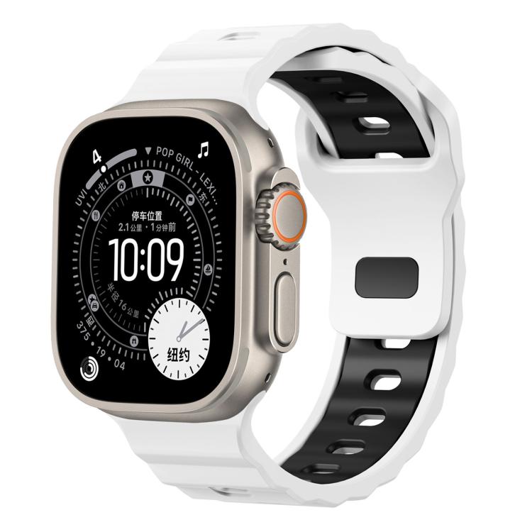 Cinturino per orologio in silicone bicolore con fibbia a inversione e texture ondulata., For Apple Watch 46mm / 49mm / 45mm / 44mm