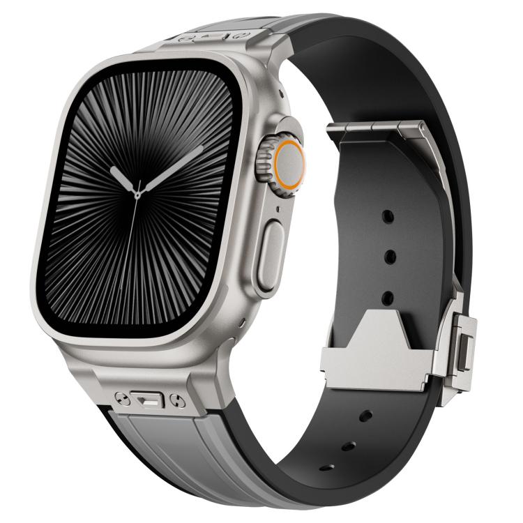 Cinturino per orologio in silicone bicolore con fibbia pieghevole a forma di chiodo a I., For Apple Watch 46mm / 49mm / 45mm / 44mm