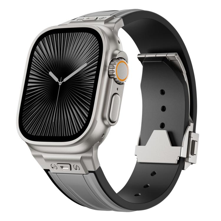 Cinturino per orologio in silicone bicolore con fibbia pieghevole a chiodo di forma dritta., For Apple Watch 46mm / 49mm / 45mm / 44mm