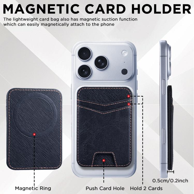 Porta carte magnetico sottile Suteni S7 con strisce a sezione trasversale effetto olio-cera.
