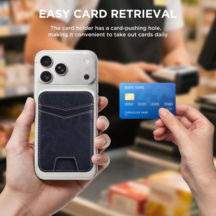 Porta carte magnetico sottile Suteni S7 con strisce a sezione trasversale effetto olio-cera.