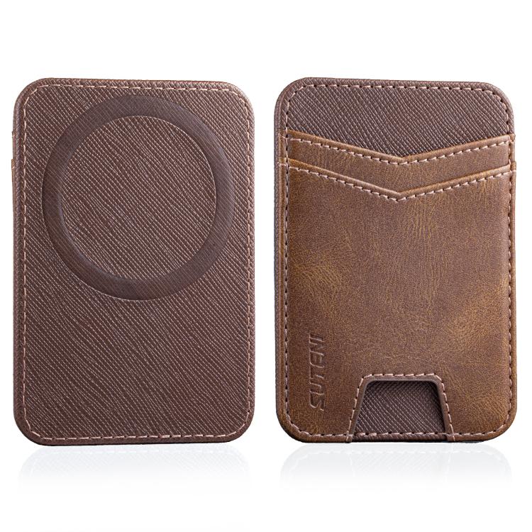 Porta carte magnetico sottile Suteni S7 con strisce a sezione trasversale effetto olio-cera.