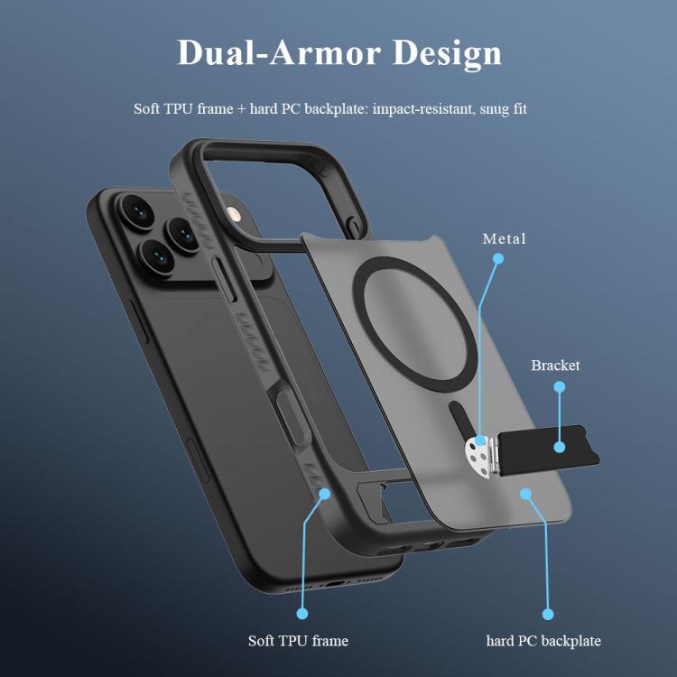 Custodia per telefono magnetica a forma di C con supporto nascosto LeReach Le-Chic Series, For iPhone 17 Pro