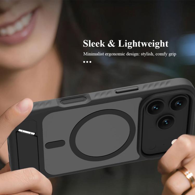 Custodia per telefono magnetica a forma di C con supporto nascosto LeReach Le-Chic Series, For iPhone 17 Pro