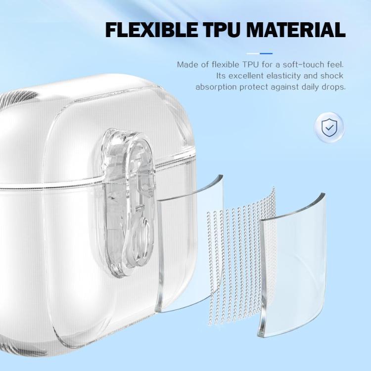 Custodia per auricolari wireless LeReach Mega Series Transparent Edition con gancio, For AirPods 4