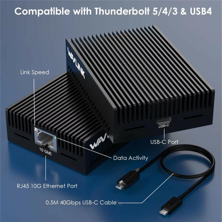 Convertitore di rete RJ45 in lega di alluminio WAVLINK NWU342G, adattatore Ethernet da 10 Gbps
