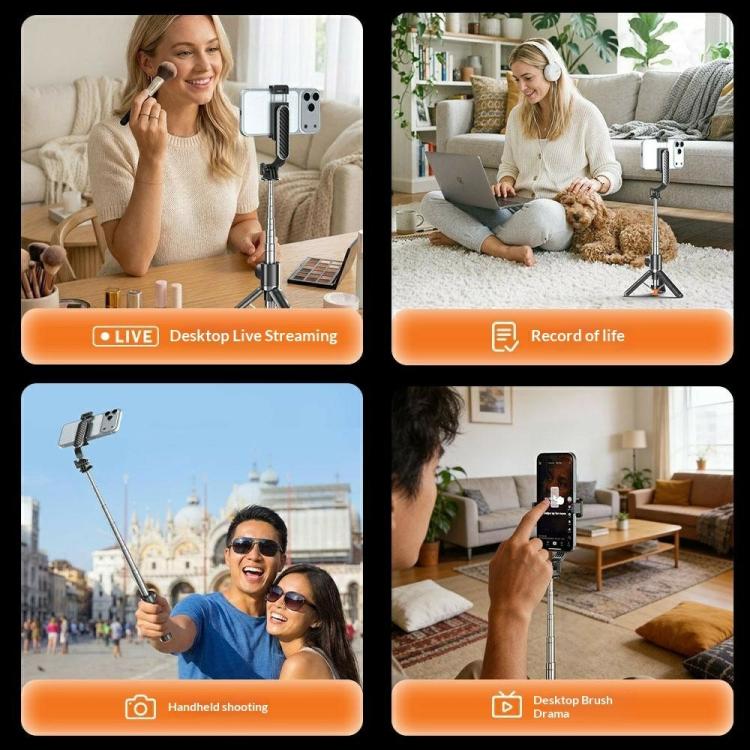 T01S Supporto per telefono con telecomando Bluetooth estensibile 3 in 1 per streaming live, asta per selfie e treppiede, T01S