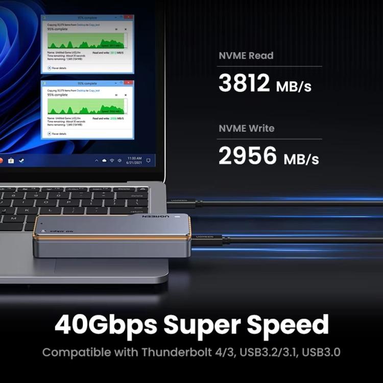 UGREEN CM642-15976 Case per hard disk M.2 NVMe da 40 Gbps con USB 4.0 e ventola Turbofan, CM642-15976
