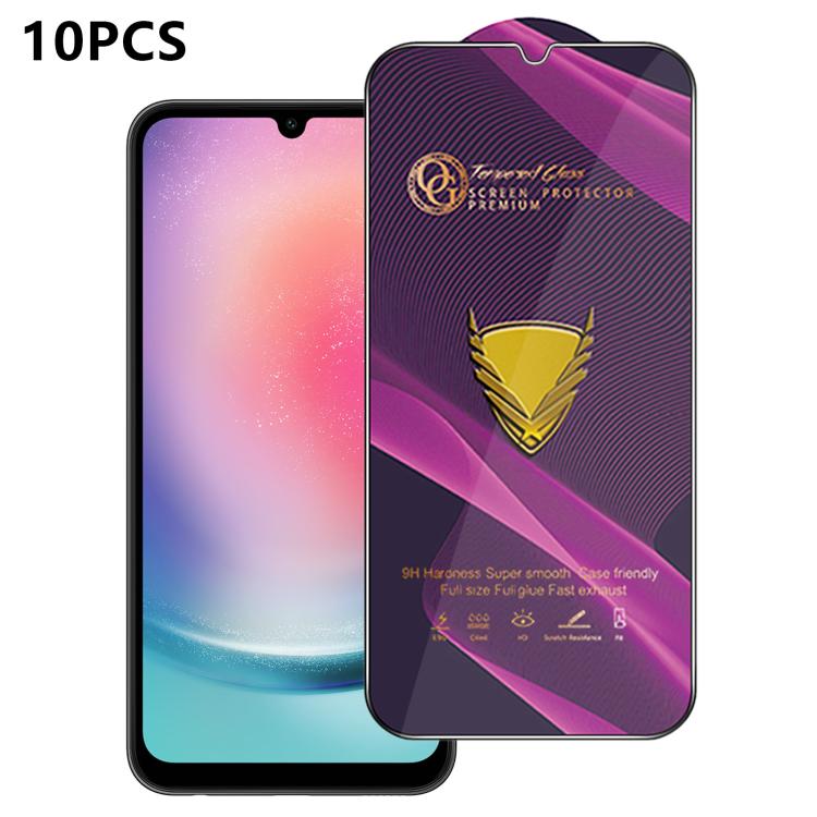 10 pezzi OG Purple Large-Arc Antistatic High-Alumina Screen-Printed HD Glass Film, For Galaxy S25 5G, For Galaxy S25+ 5G, For Galaxy S25 Ultra 5G, For Galaxy S24 FE 5G, For Galaxy A15, For Galaxy A55 5G, For Galaxy A35 5G, For Galaxy S24 Ultra 5G      ...