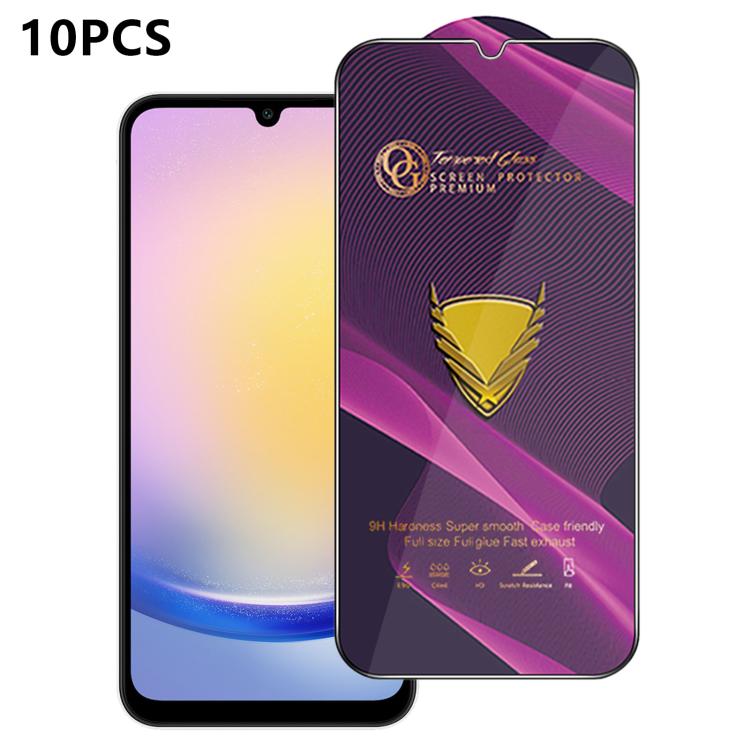 10 pezzi OG Purple Large-Arc Antistatic High-Alumina Screen-Printed HD Glass Film, For Galaxy S25 5G, For Galaxy S25+ 5G, For Galaxy S25 Ultra 5G, For Galaxy S24 FE 5G, For Galaxy A15, For Galaxy A55 5G, For Galaxy A35 5G, For Galaxy S24 Ultra 5G      ...