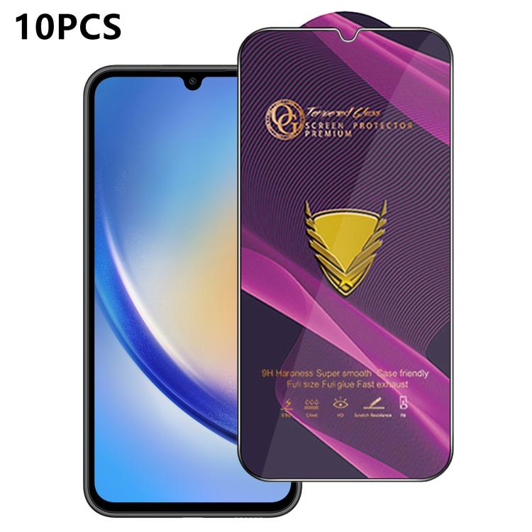 10 pezzi OG Purple Large-Arc Antistatic High-Alumina Screen-Printed HD Glass Film, For Galaxy S25 5G, For Galaxy S25+ 5G, For Galaxy S25 Ultra 5G, For Galaxy S24 FE 5G, For Galaxy A15, For Galaxy A55 5G, For Galaxy A35 5G, For Galaxy S24 Ultra 5G      ...