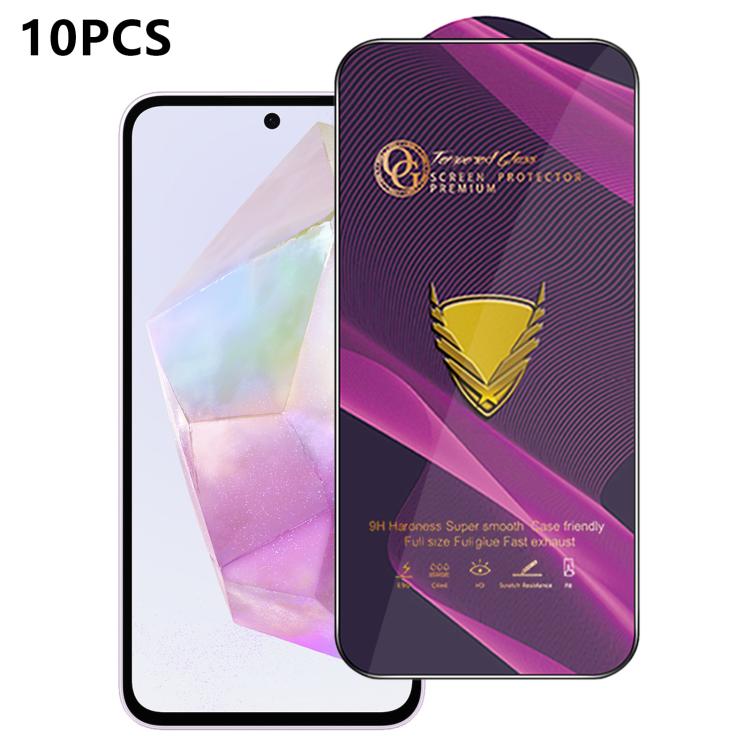 10 pezzi OG Purple Large-Arc Antistatic High-Alumina Screen-Printed HD Glass Film, For Galaxy S25 5G, For Galaxy S25+ 5G, For Galaxy S25 Ultra 5G, For Galaxy S24 FE 5G, For Galaxy A15, For Galaxy A55 5G, For Galaxy A35 5G, For Galaxy S24 Ultra 5G      ...